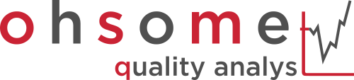 Logo 'ohsome quality analyst' in a red-gray color schema with the trailing 't' stretched as axis and a random graph within them