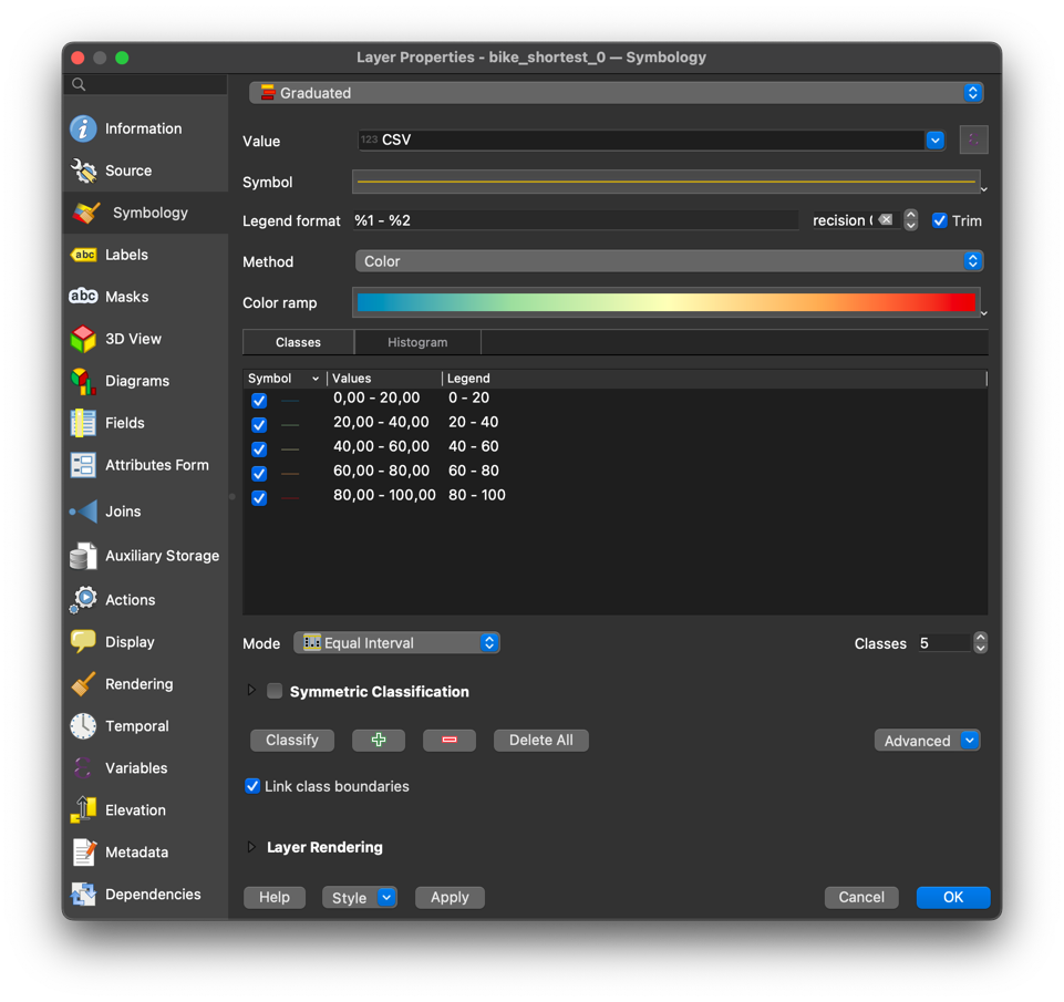 bikability route symbology settings