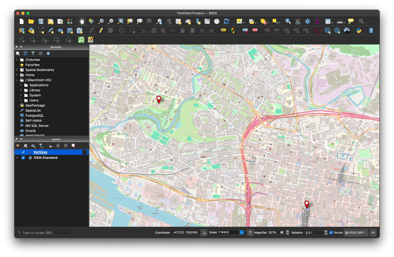 start and end points of route